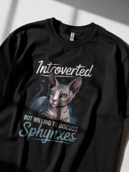 Funny sphynx cat shirt in black – modern introvert tee