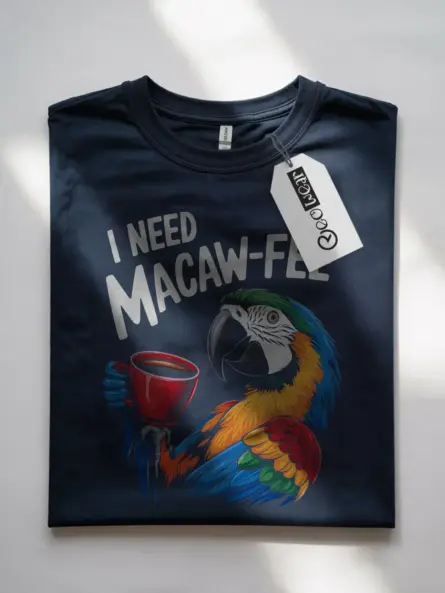 Navy I Need Macaw-Fee T-Shirt – Pet Graphic Tee, Coffee Parrot Shirt