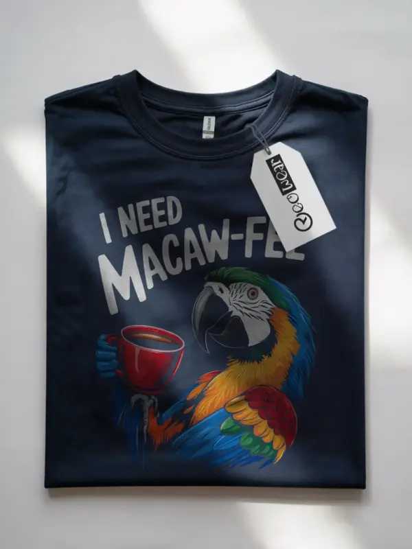 Navy i need macaw-fee t-shirt – pet graphic tee, coffee parrot shirt