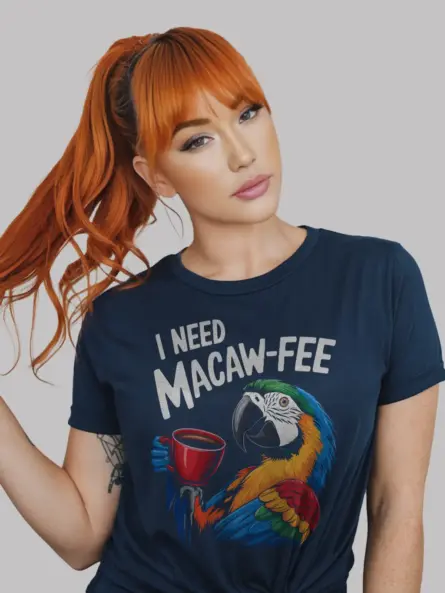 Navy i need macaw-fee t-shirt – pet graphic tee, coffee parrot shirt