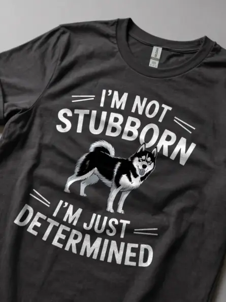 Dark heather husky shirt with dog quote