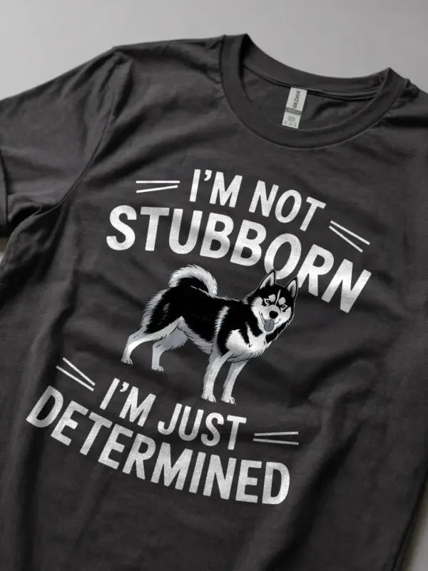 Dark heather husky shirt with dog quote