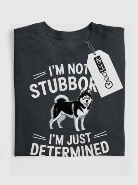 Dark heather husky shirt with dog quote