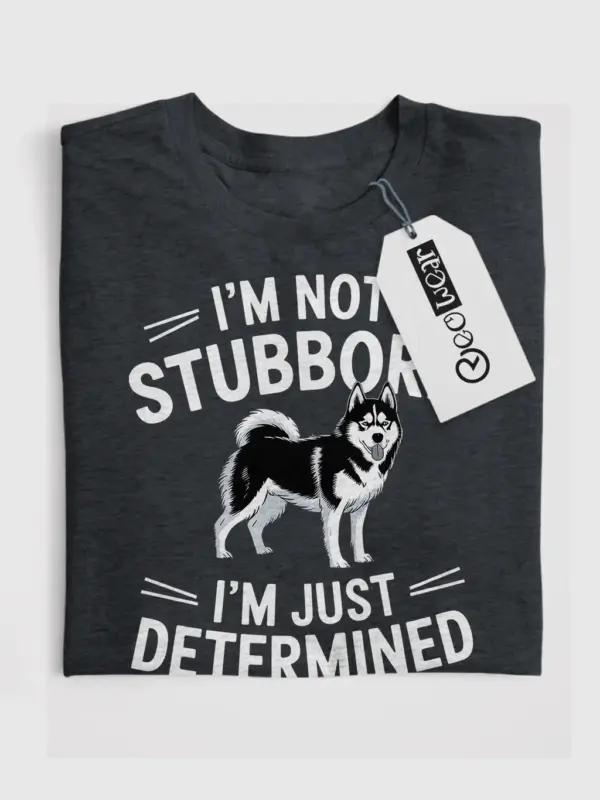 Dark heather husky shirt with dog quote