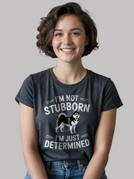 Dark heather husky shirt with dog quote