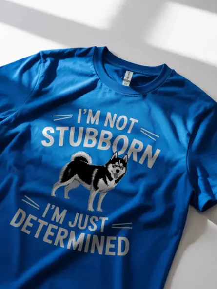 Royal blue husky shirt with bold design