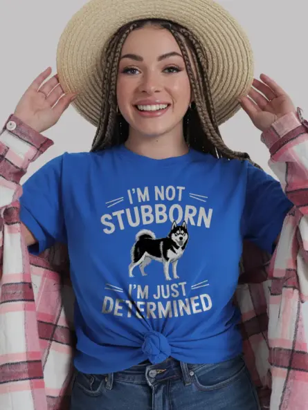 Royal blue husky shirt with bold design