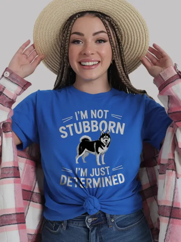 Royal blue husky shirt with bold design