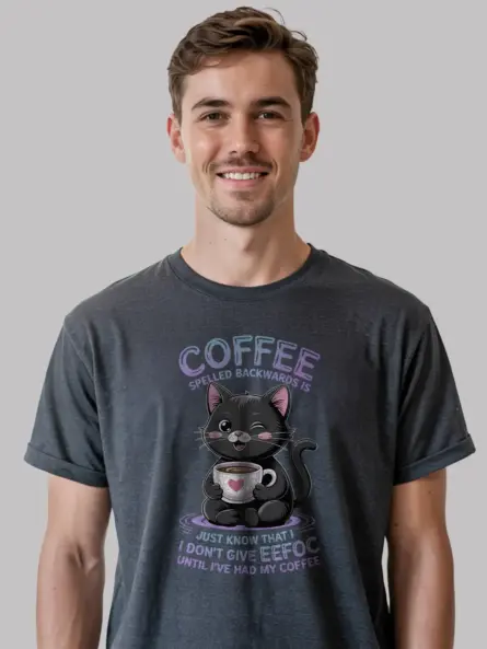 Dark heather coffee cat shirt – eeffoc quote t-shirt