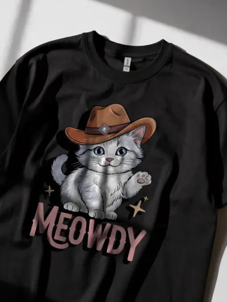 Korean bobtail meowdy shirt in black – cowboy cat lover tee