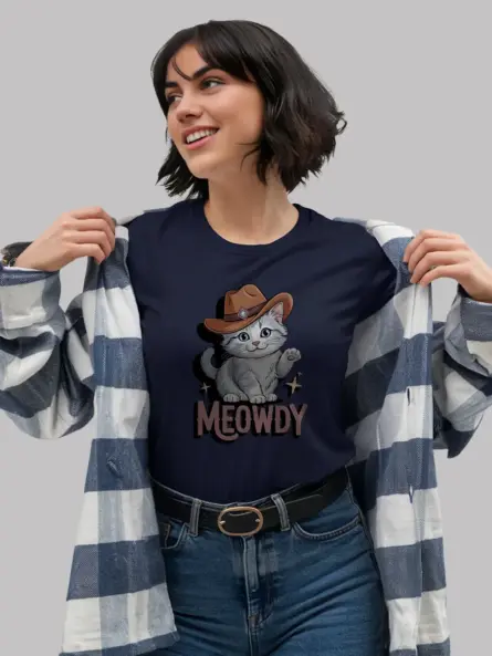 Navy korean bobtail meowdy shirt – pet cat mom dad tee