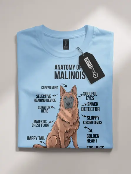 Light blue Malinois anatomy T-shirt for pet lovers