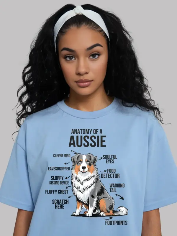 Light blue funny australian shepherd anatomy shirt for dog dads
