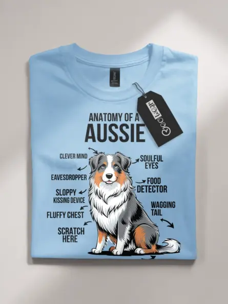 Light blue funny australian shepherd anatomy shirt for dog dads