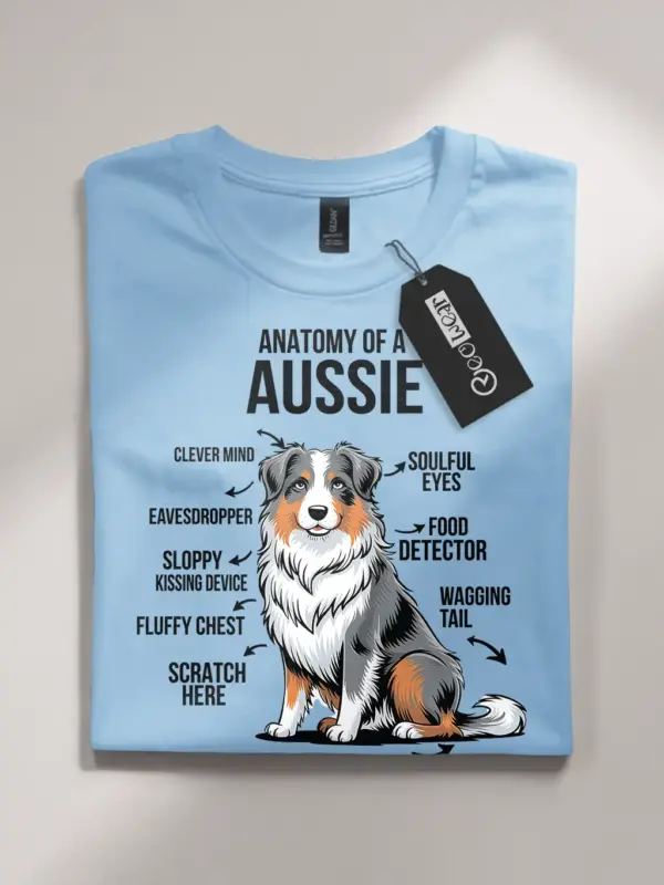 Light blue funny australian shepherd anatomy shirt for dog dads