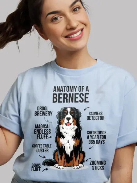 Bernese mountain dog t-shirt – ultimate funny infographic design in light blue