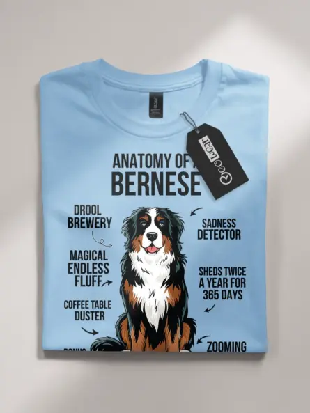 Bernese mountain dog t-shirt – ultimate funny infographic design in light blue