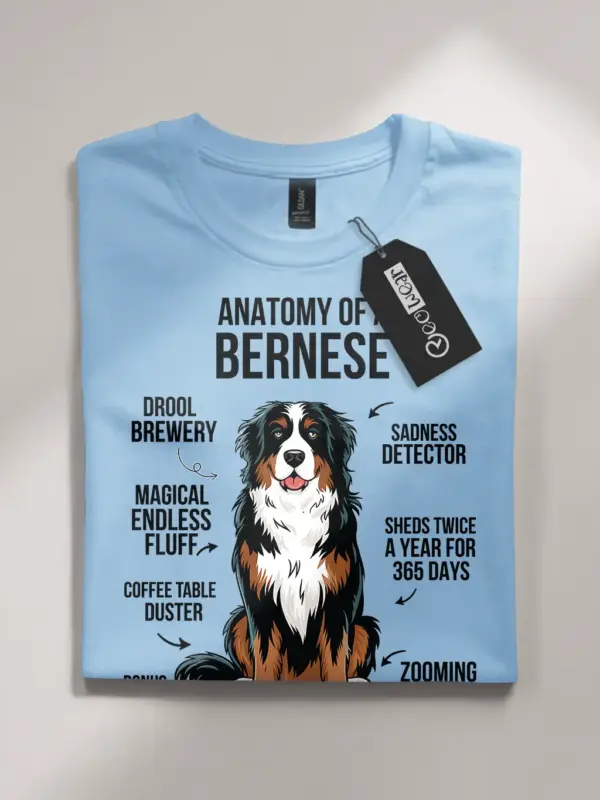 Bernese mountain dog t-shirt – ultimate funny infographic design in light blue