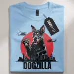 Dogzilla shirt on light blue – dog lover gift tee