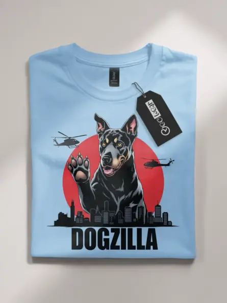 Dogzilla shirt on light blue – dog lover gift tee