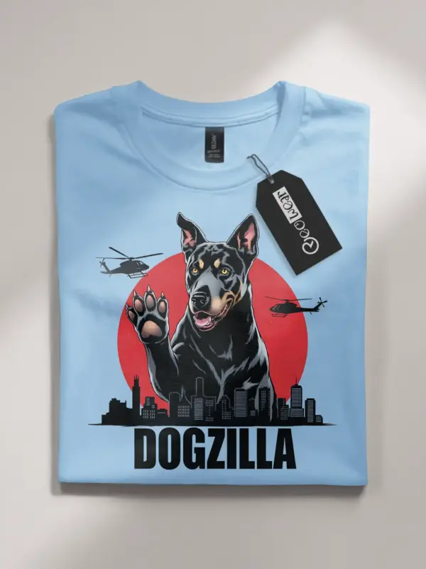 Dogzilla shirt on light blue – dog lover gift tee