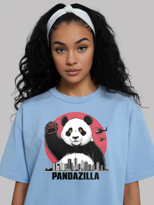 Pandazilla giant panda shirt light blue color