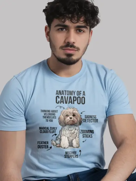 Cavapoo shirt, anatomy dog shirt, cavapoo infographic tee – light blue
