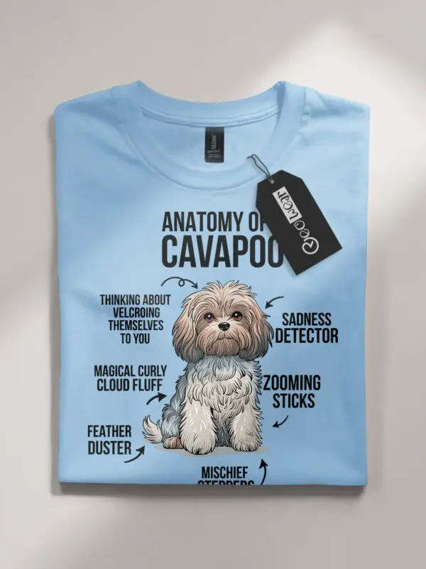 Cavapoo shirt, anatomy dog shirt, cavapoo infographic tee – light blue