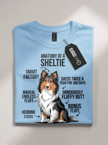 Sheltie shirt, shetland sheepdog shirt, anatomy dog shirt – light blue