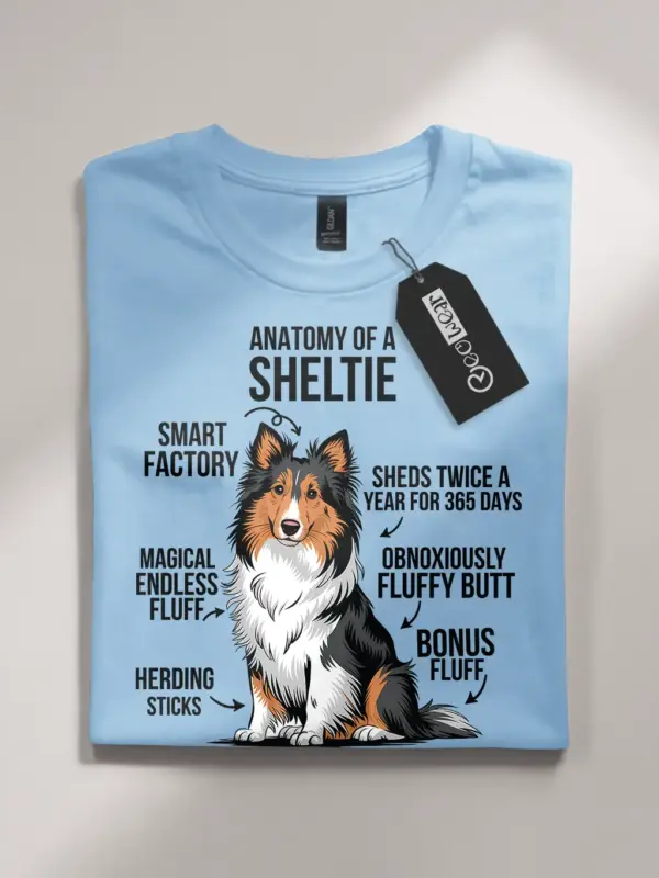 Sheltie shirt, shetland sheepdog shirt, anatomy dog shirt – light blue