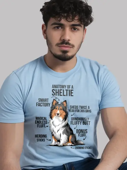 Sheltie shirt, shetland sheepdog shirt, anatomy dog shirt – light blue