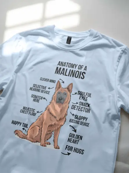 Light blue Malinois anatomy T-shirt for pet lovers