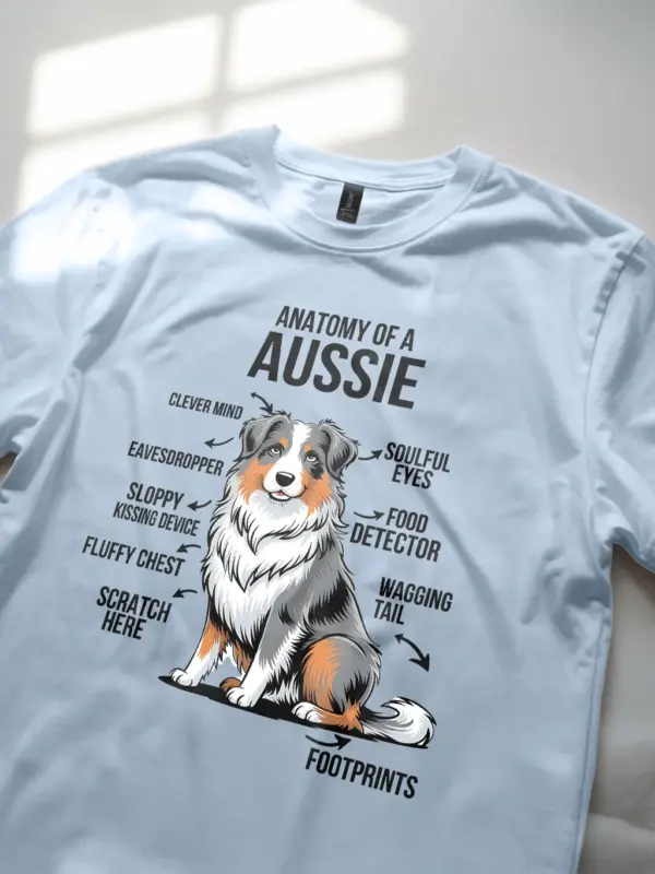 Light blue funny australian shepherd anatomy shirt for dog dads