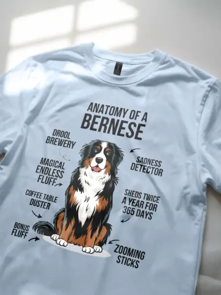 Bernese mountain dog t-shirt – ultimate funny infographic design in light blue