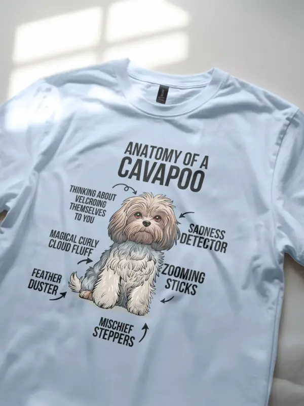 Cavapoo shirt, anatomy dog shirt, cavapoo infographic tee – light blue