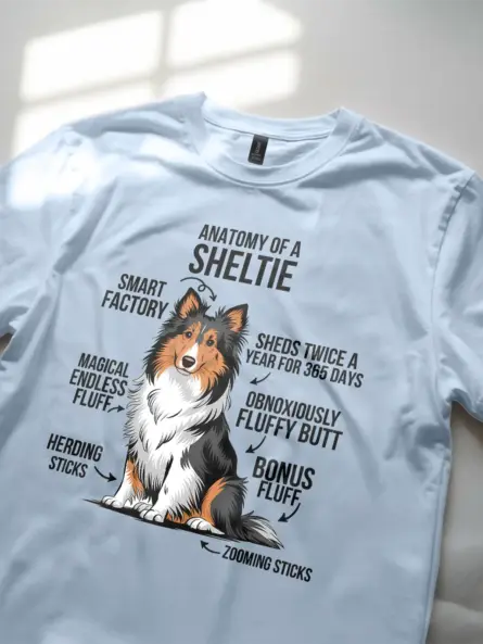 Sheltie shirt, shetland sheepdog shirt, anatomy dog shirt – light blue