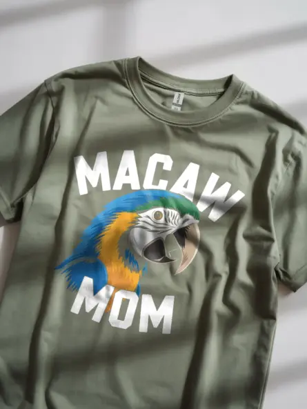 Military green macaw mom t-shirt – bird mom gift shirt, funny parrot lover tee