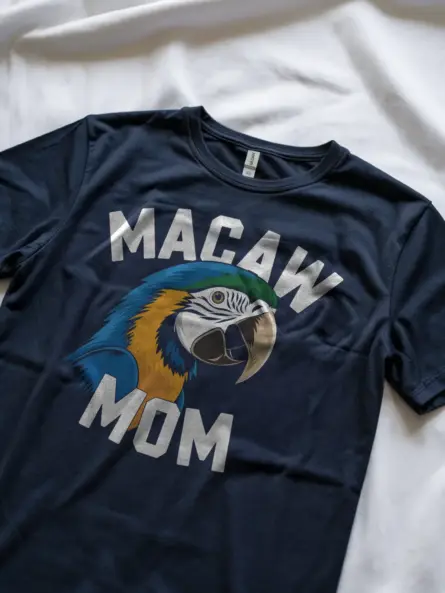 Navy macaw mom t-shirt – pet bird shirt for women, macaw mom tee