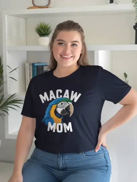 Navy macaw mom t-shirt – pet bird shirt for women, macaw mom tee