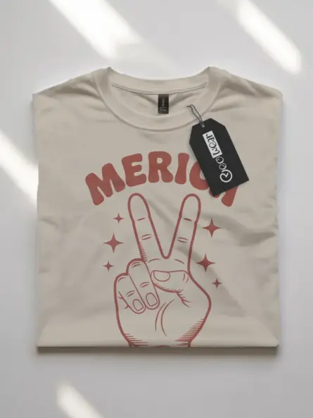 4th of july shirt with peace sign and 'merica word art – natural color retro design