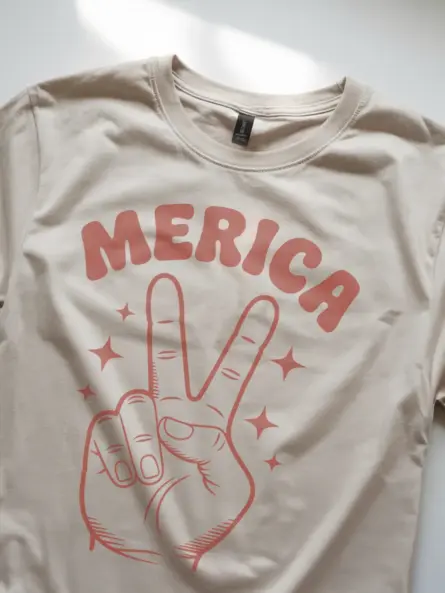 4th of july shirt with peace sign and 'merica word art – natural color retro design