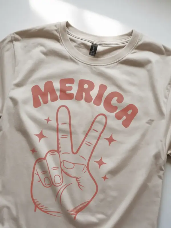 4th of july shirt with peace sign and 'merica word art – natural color retro design