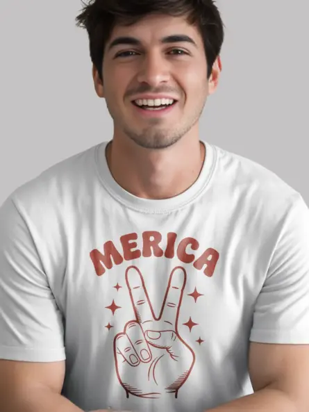USA Shirt for 4th of July with peace sign and 'merica – white color option
