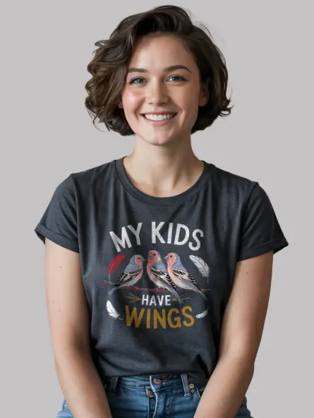 Dark heather finch shirt – my kids have wings bird lover tee