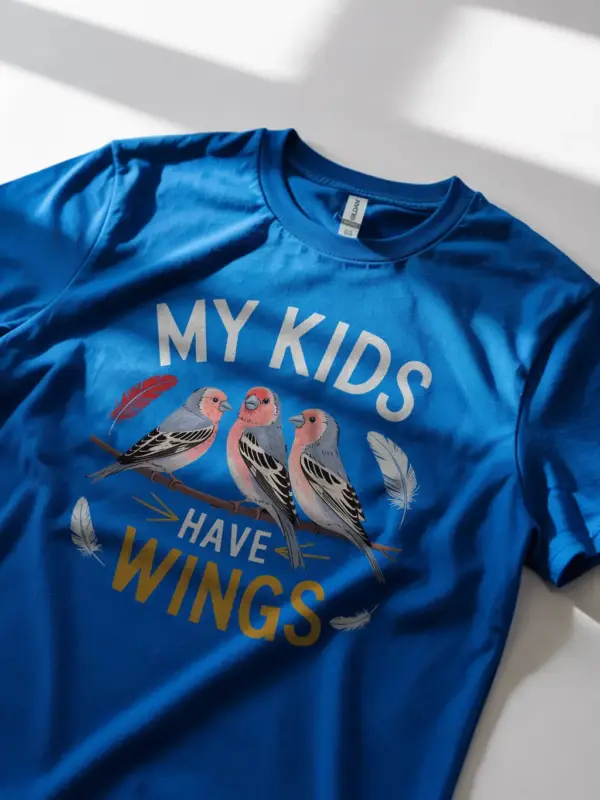 Royal blue my kids have wings tee – cute finch shirt for bird moms