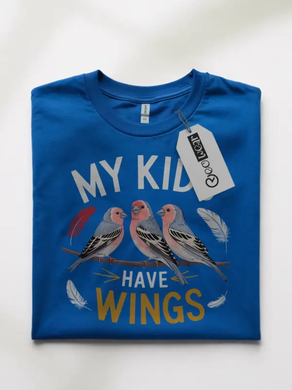 Royal blue my kids have wings tee – cute finch shirt for bird moms