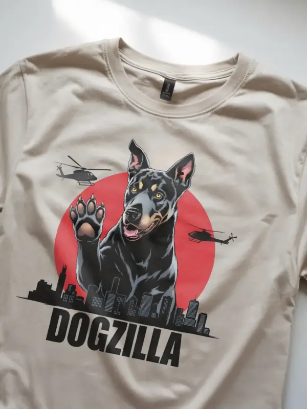Dogzilla shirt on natural – giant dogzilla t-shirt design