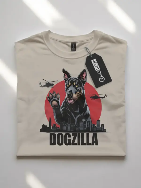 Dogzilla shirt on natural – giant dogzilla t-shirt design