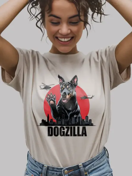 Dogzilla shirt on natural – giant dogzilla t-shirt design