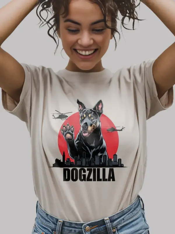 Dogzilla shirt on natural – giant dogzilla t-shirt design